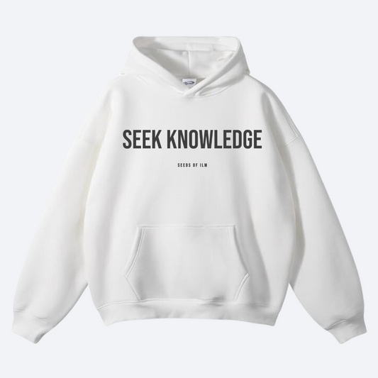 SEEK KNOWLEDGE OVERSIZED HOODIE - BLANC